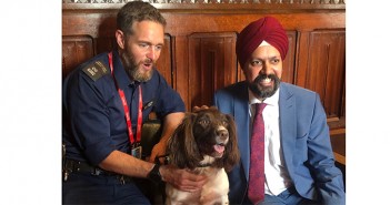 PFMA unveils Pet Obesity Report at the House of Commons Tan Dhesi MP for Slough with Metropolitan Police dog and handler