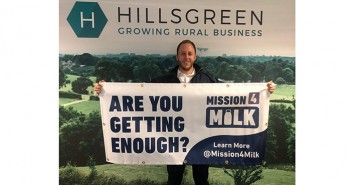 Mission4Milk to offer free milk promotion banners at Dairy-Tech Andy Venables with one of the Mission4Milk banners which will be
