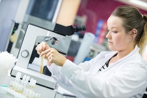 Lab technician Lauren Robertson testing samples in the lab